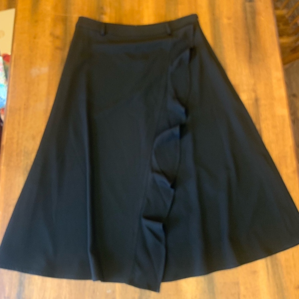 Calvin Klein Skirt 10 Elegant Black A-Line Faux Wrap with Ruffle Side Zipper mid